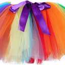 Rainbow Tutu Skirt for Women 80s Vintage Ballet Ballerina Adult Costume with Adjustable Bow Carnival Party, One Size