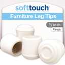 SoftTouch 7/8" Round Non-Marking Rubber Slip-On Chair Leg Tips, Nonslip Protective Furniture Leg Caps for Chairs, Stools, and Tables on Hard Surfaces, Set of 4, White