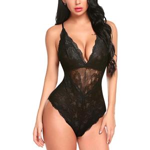 Avidlove Women Snap Crotch Lingerie Sexy Lace Bodysuit Deep V Teddy One Piece Lace Babydoll (3X-Large)