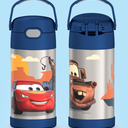 THERMOS FUNTAINER Water Bottle with Straw - 12 Ounce - Kids Stainless Steel Vacuum Insulated Water Bottle with Lid, Cars