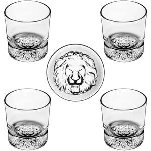 QUEEN&STONE LEAD FREE Old Fashioned Whiskey Glasses with Lion Pattern On the Thick Weighted Bottom 10oz Set of 4 Perfect for Scotch Bourbon Cocktails