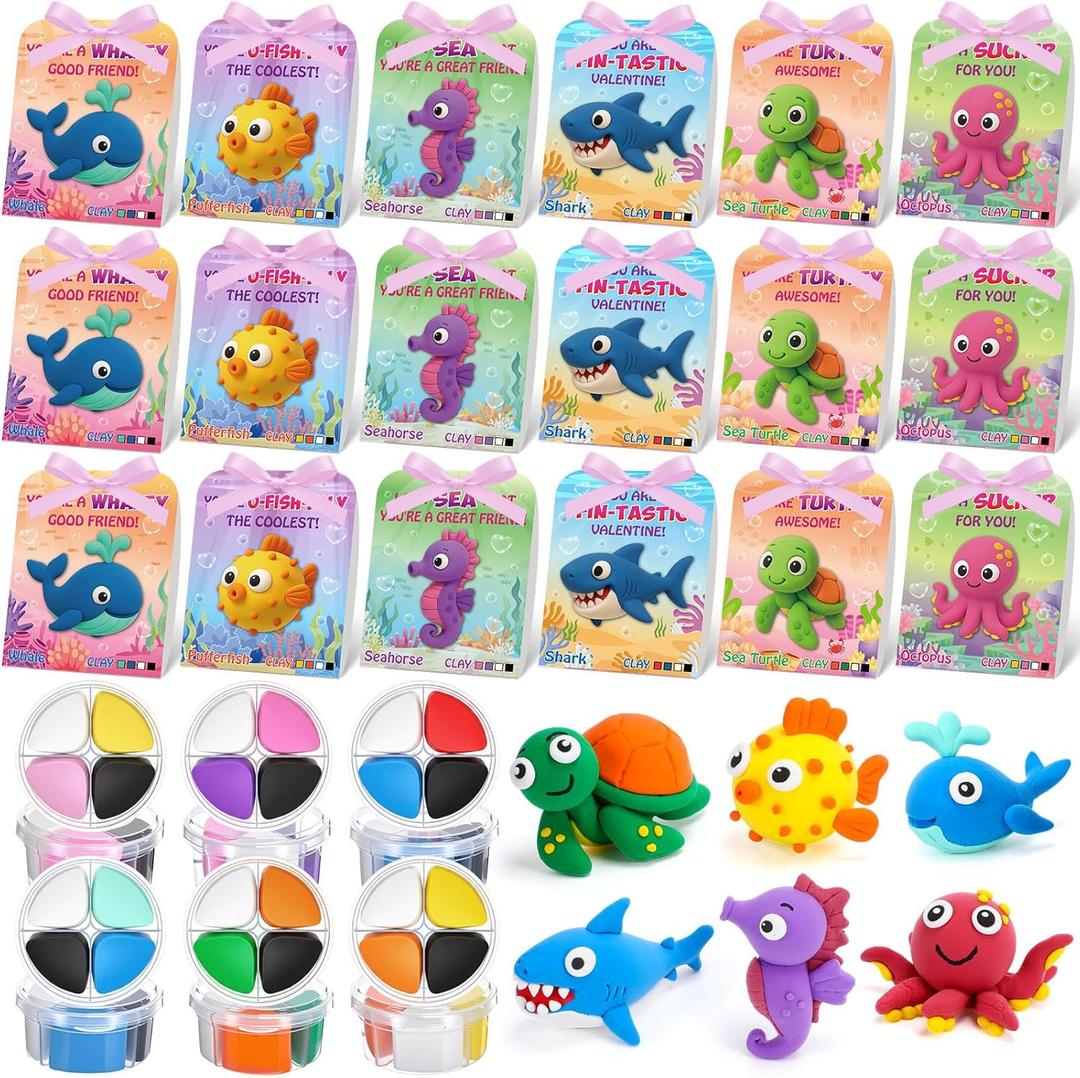 Capoda 18 Sets Ocean Air Dry Clay Kit for Kids Sea Animal Craft Kit Gifts DIY Modeling Clay Art Crafts Set for Kids Party Favors School Prizes Classroom Exchange Gift Toys Fun Activities