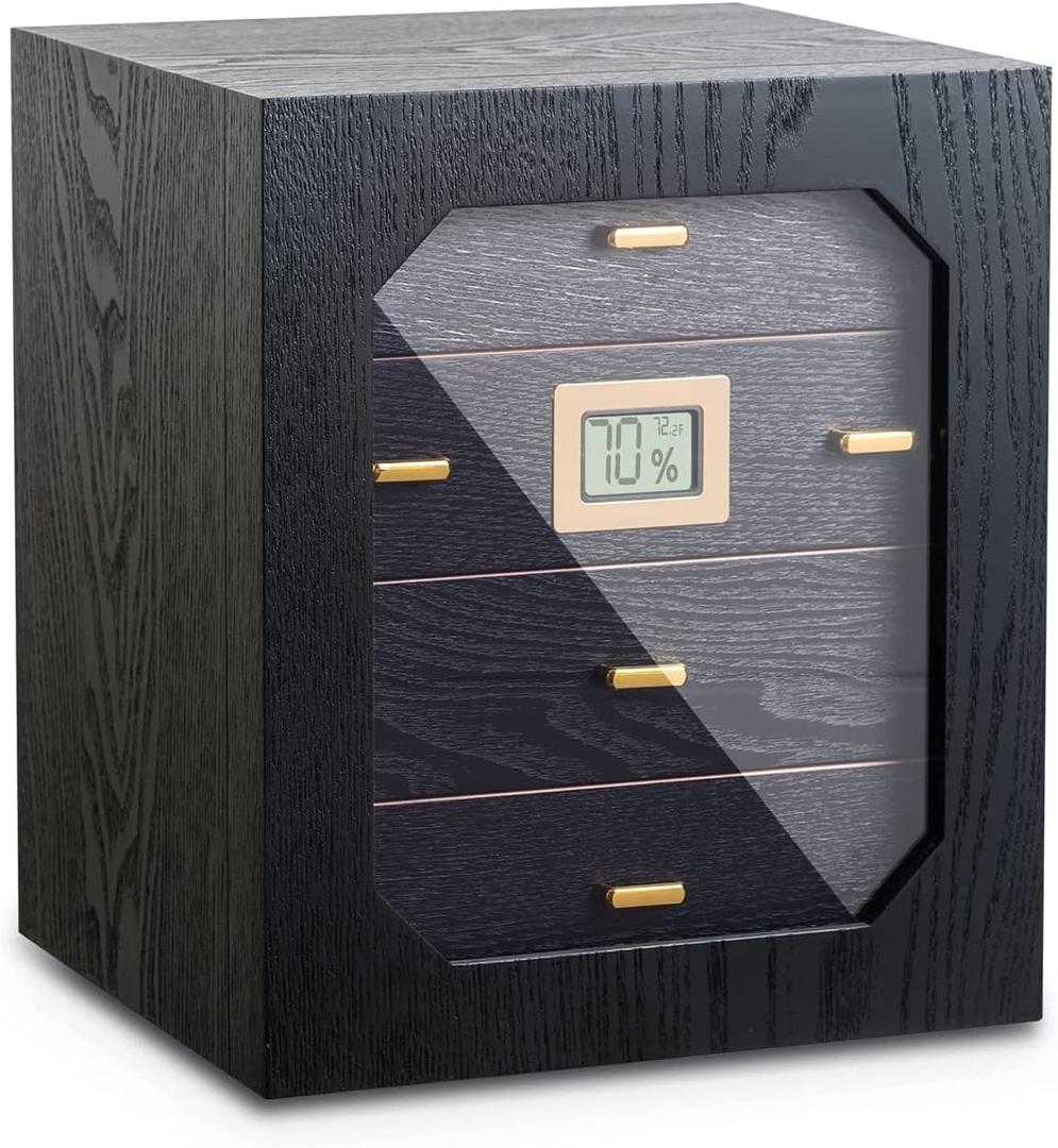 Humidor Box - Professional Humadores for 60-100 Cigars with Built-in Calibratable Hygrometer, Superior Sealing and Moisturizing Properties