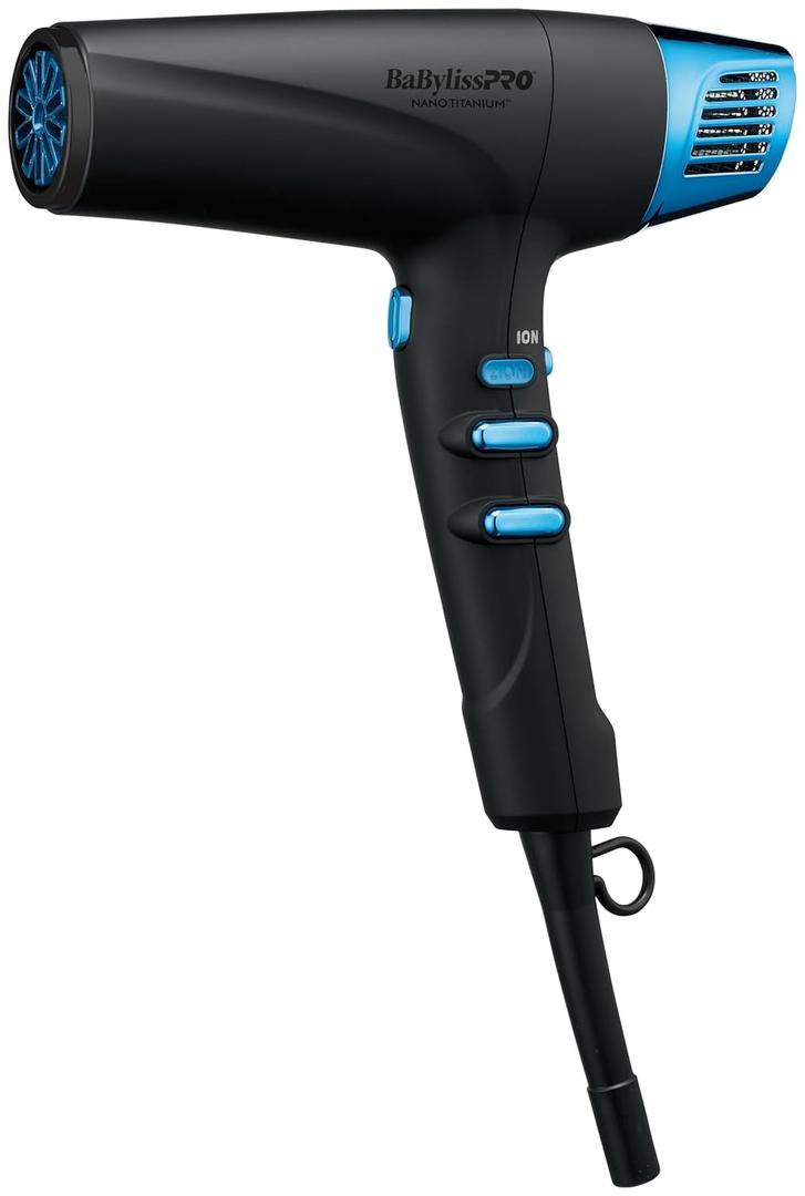 BabylissPRO Nano Titanium Hair Dryer, Professional 1875-Watt Blow Dryer, Lightweight, Ionic Technology Dries Hair Faster with Less Frizz (Black)