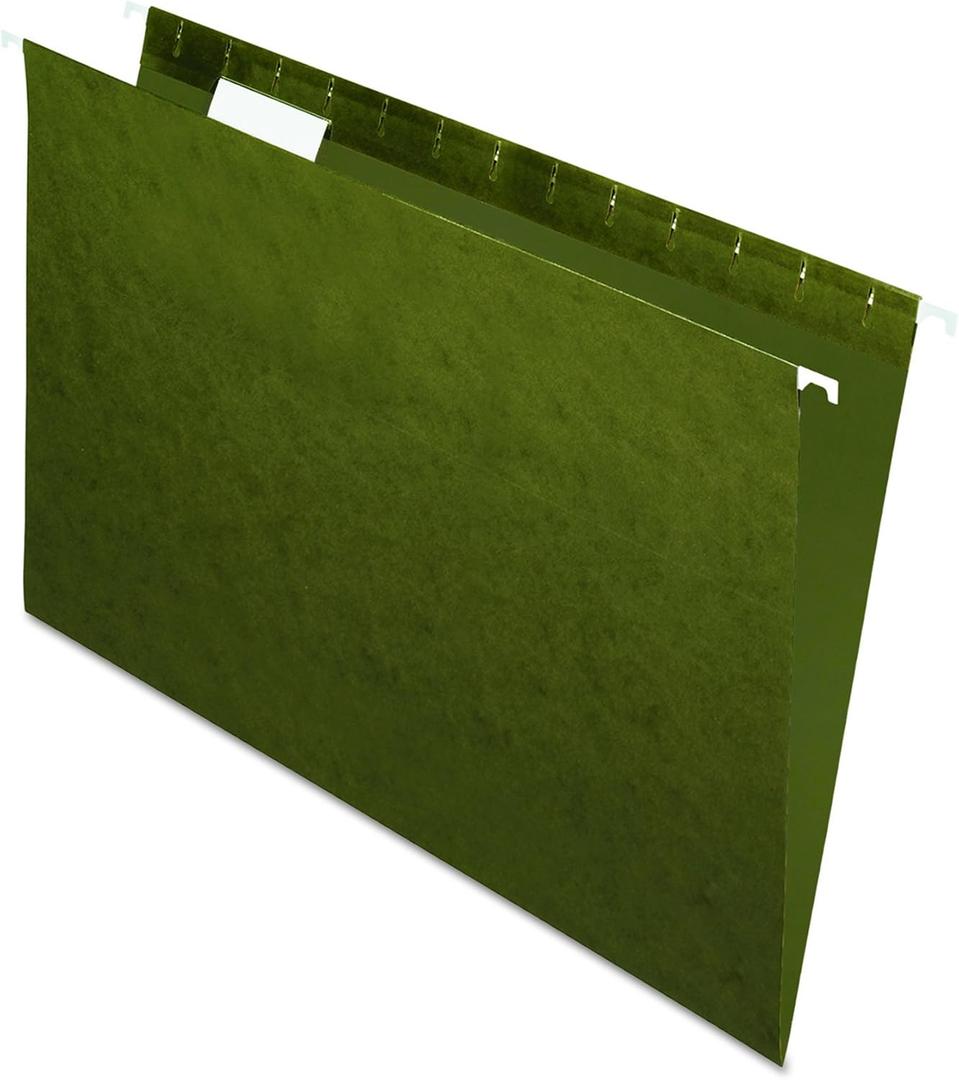 Pendaflex Recycled Hanging File Folders, 25 Pack, Green, Legal Size (8.5" x 14"), 5 Tab Positions, Includes Tabs and Inserts, Eco-Friendly Hanging Files for Office and Document Organization