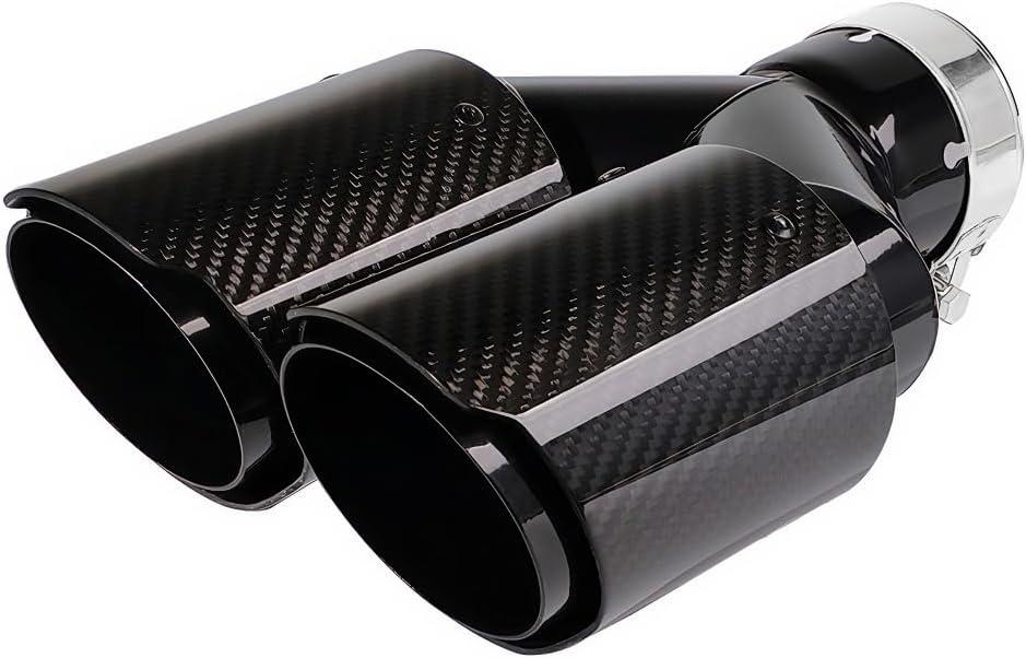 Bielpord Carbon Fiber Exhaust Tips 2.5" Inlet to Dual 3.5" Outlet Tailpipe Fit for 61-63 mm Exhaust Pipe (Glossy Black)