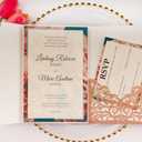 25 set 5"x7.28" Rose Gold Glitter Vine Tri Fold Pocketfold Wedding Invitations Cards Laser Cut Hollow Greeting invites pockets with envelopes RSVP cards inserts (rose gold glitter)
