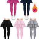 Taiyin 5 Pack Girls Leggings with Skirt Kid School Uniform Skirt Pants Ruffle Tutu Leggings for Winter Warm Clothes 4-12 Year (Elegant Color)