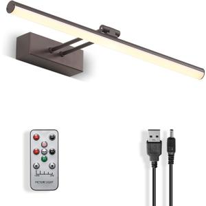Wireless Picture Light, 5200mAh Battery Picture Light with Remote, Rechargeable Display Light,16" Metal Art Light for Wall Art Paintings,Gallery, Portrait (Bronze)