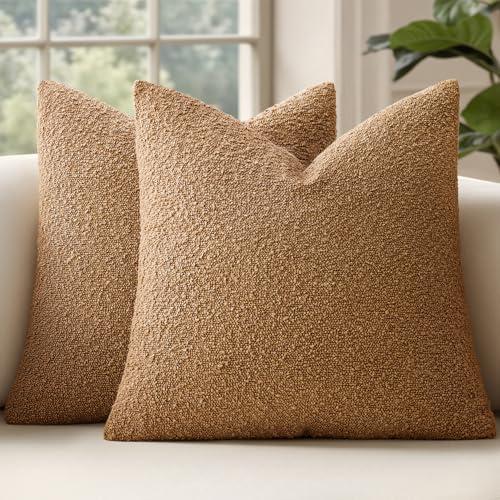 MIULEE 20x20 Inch Decorative Pillow Covers for Couch Bed Set of 1 Textured Boucle Neutral Throw Pillow Covers Brown Accent Solid Vintage Pillowcases Sofa Living Room Home Decor