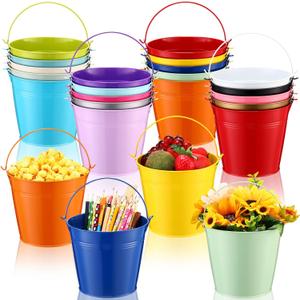 Bokon 24 Pack Colored Metal Small Bucket with Handle 6 x 4.3 x 5 Inch Galvanized Bucket Pail Bulk for Ice Tin Can Classroom Crafts Party Favor Decoration Table Centerpieces Easter Wedding Birthday