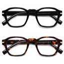 AMOMOMA 2 Pack Retro Square Reading Glasses for Women Men,Blue Light Computer Reader Frame AM6204 C1+C2 1.0 X