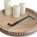 Round Wood Decorative Tray - Brown Washed Bead Tray for Coffee Table Wood Serving Tray Wooden Trays Decor Kitchen Counter Circle Tray Vintage Centerpiece for Living Room Candle Holder (15.75 inch)