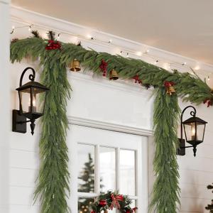 18FT(2 * 9FT) Christmas Norfolk Pine Garland, Real Touch Faux Green Garlands, Holiday Decor Winter Artificial Greenery Garland for Mantle, Stairs, Table, Fireplace, Indoor & Outdoor Xmas Decorations