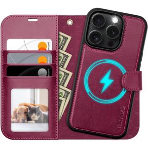 OCASE for iPhone 16 Pro Case Detachable Wallet Case with Card Holder, 2 in 1 Pu Leather Flip Folio with RFID Blocking Stand Wrist Strap Shockproof Phone Cover 6.3 Inch 2024, Burgundy