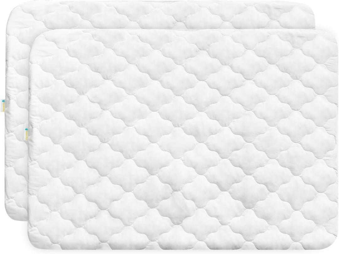 Bamuho 2 Pack Waterproof Pack and Play Sheets Fitted Quilted, 100% Cotton Pack and Play Mattress Protector, Fits Graco Pack n Play, Baby Portable Mini Cribs, Gourd Pattern Quilted - 39" x 27"