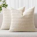 MIULEE Corduroy Decorative Throw Pillow Covers 12x12 Cream White Pack of 2 | Soft Boho Striped Pillow Covers Modern Farmhouse Home Decor For Sofa Living Room Couch Bed
