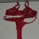 Lilosy Sexy Floral Lace Scallop Underwire Push Up Sheer Lingerie Set Outfits (Medium, Burgundy Red)