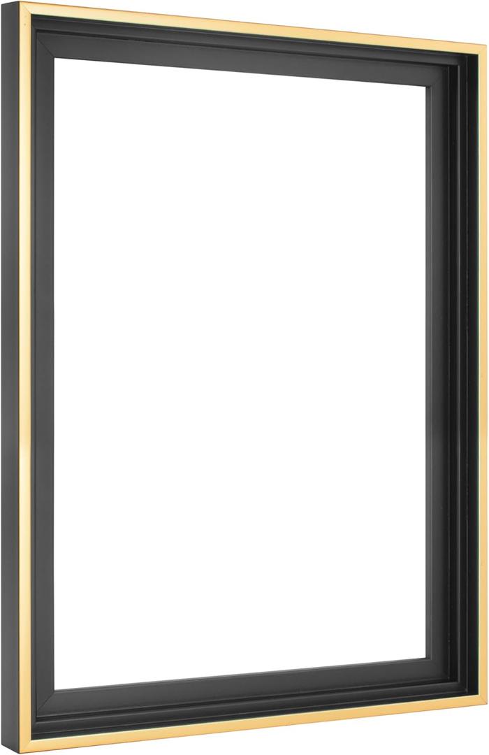 MCS Canvas Float Frames 12x16 Frame, Black & Gold for Finished Canvases, Vertical & Horizontal Wall Hanging Large with Adhesive for Canvas Paintings (1-Pack)