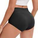 Women's Cotton Underwear High Waisted Briefs Stretch Full Coverage Panties (Black, L)