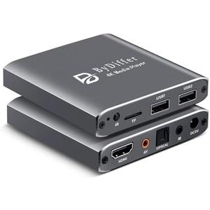 ByDiffer 4K Ultra HD Digital Media Player, TV MP4 Video Player for USB Drive/Micro SD Card, H.265/HEVC, Digital Signage, Auto Playback, HDMI/AV/Optical Output (Grey)