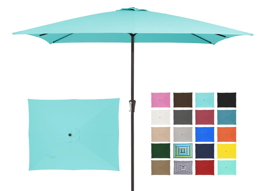 JEAREY 7.5FT Patio Umbrella Outdoor Market Umbrella with 6 Sturdy Ribs, Push Button Tilt/Crank Table Umbrella for Garden, Deck, Backyard and Pool, Navy (Teal Blue)