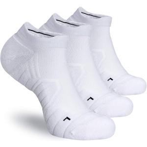 Hylaea Athletic Running Socks Cushion Padded Moisture Wicking Low Cut (Large, 3 Pairs White)