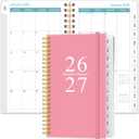 2026-2027 Monthly Planner - January 2026 - June 2027, Two Pages Per Month, 18 Monthly Calendar/Planner with Tabs, Strong Twin-Wire Binding, Inner Pocket, 3.75" x 6.5", Pink