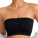 Women's Wireless Strapless Bandeau Bra Tube Top Unlined Bralette (Large, Black)