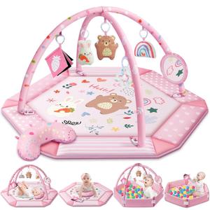 Baby Gym Play Mat, 8-in-1 Tummy Time Mat & Ball Pit with 6 Toys, Washable Baby Activity Mat for Visual, Hearing, Sensory, Motor Development, Babies Gift for Newborn Infant 0-3-6-9-12 Months (Pink) Baby Gym Play Mat, 8-in-1 Tummy Time Mat & Ball Pit with 6 Toys, Washable Baby Activity Mat for Visual, Hearing, Sensory, Motor Development, Babies Gift for Newborn Infant 0-3-6-9-12 Months (Pink)