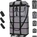 130L Expandable Luggage, 40 Inch Suitcase with Wheels, Collapsible Luggage with Wheels, Rolling Duffle Bag with wheels, Foldable Suitcasewith2Handle Wrap 2Fixing Straps 1Shoulder Strap (Gray), Large