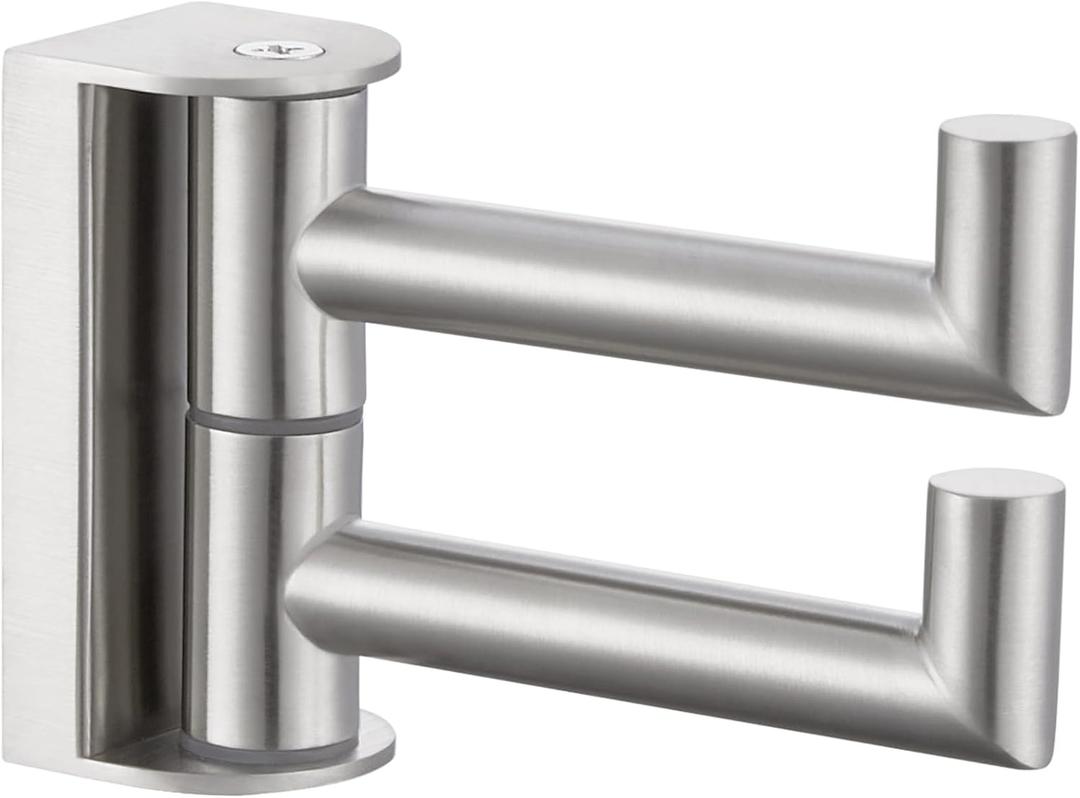 APLusee Brushed Nickel Double Swivel Towel Hook, 304 Stainless Steel Folding Clothes Hanger with Multi 2 Rotating Arms, Wall Mounted (1 Pack)