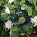 DIYDOFUN Artificial Rose Garlands, 5.9 FT Flower Floral Vine for Wedding Arch Aisle Mantle Table Runner Centerpieces Backdrop Patio Decorations - Navy & Dusty Blue