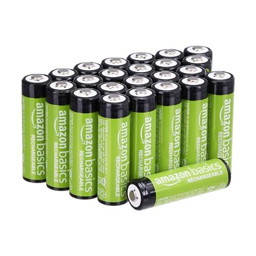 Amazon Basics 24-Pack Rechargeable AA NiMH Batteries, 2000 mAh, 1.2V, Low Self-Discharge, Pre-Charged, Recharge up to 1000x Times