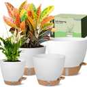 Self-Watering Pots for Indoor Plants 4 Pack, 6/8/10/12 Inch Outdoor Planters with Water Level Indicator & Deep Reservoir, Decorative Flower Pots for Home Decor (White, 12+10+8+6 Inch)