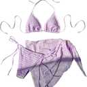 GORGLITTER Women's 3 Piece Swimsuits Halter Triangle String Bikini Set with Beach Skirt Swimwear Set (Large, Purple)