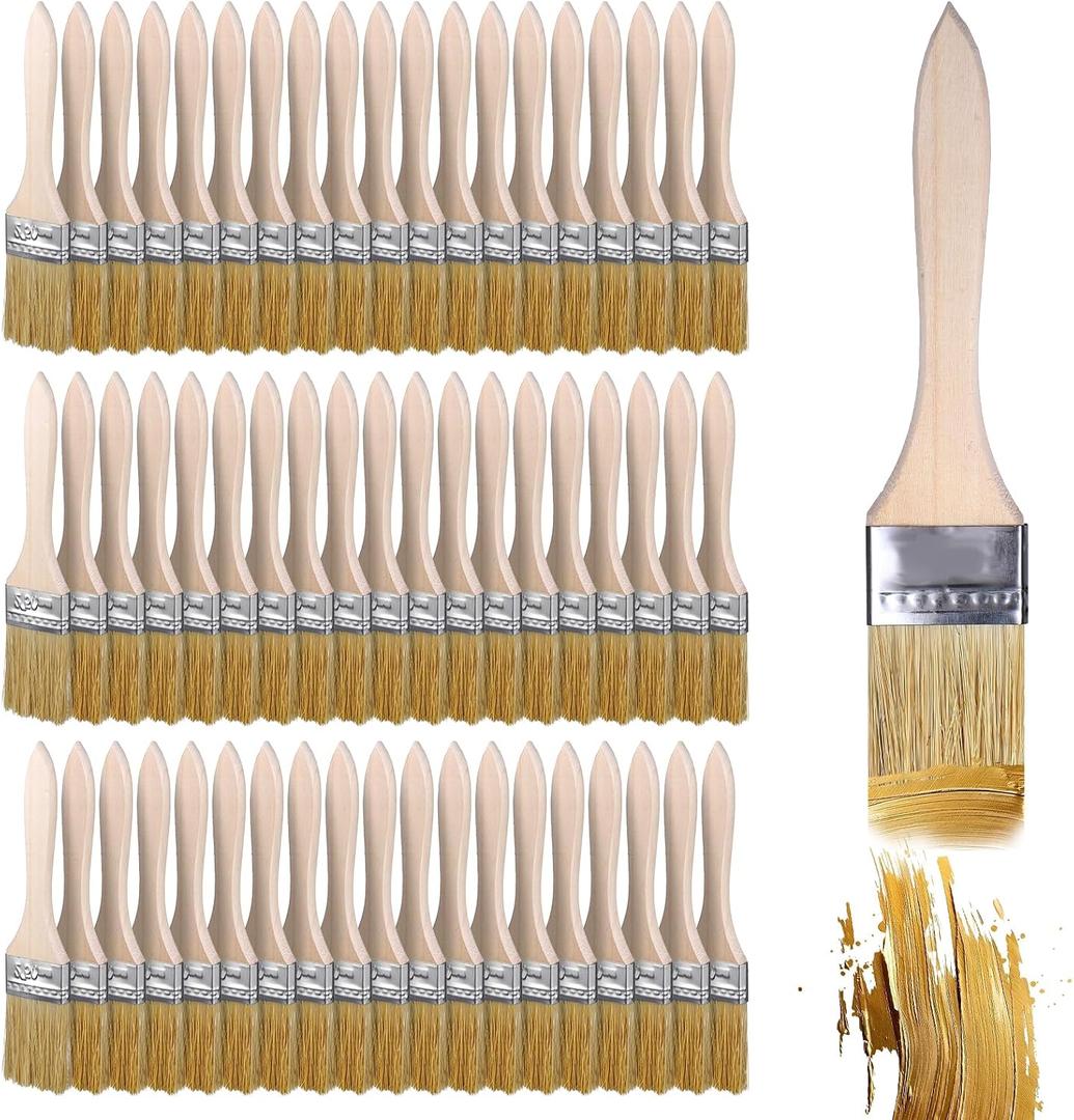 cobee 100Pcs Chip Brushes,1 Inch Natural Bristle Paint Brushes Wooden Handle for Stains Varnishes Acrylic Wood Crafts Home Projects