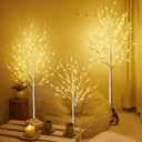 Outdoor Christmas Decoration Lighted Birch Tree, 3 Packs LED Pre Lit Light up Tree with Burlap Decor, Warm White, Power Supply by Adaptor, Xmas New Year Indoor&Outdoor Decor (4FT&5FT&6FT)