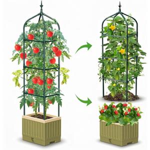 Raised Garden Bed Planter Box with Trellis, 71" Self-Watering Tomato Planter with Trellis for Climbing Vegetable and Plants, Tomato Cage Planters for Indoor Outdoor Patio Greenhouse Gardening (1Pack)