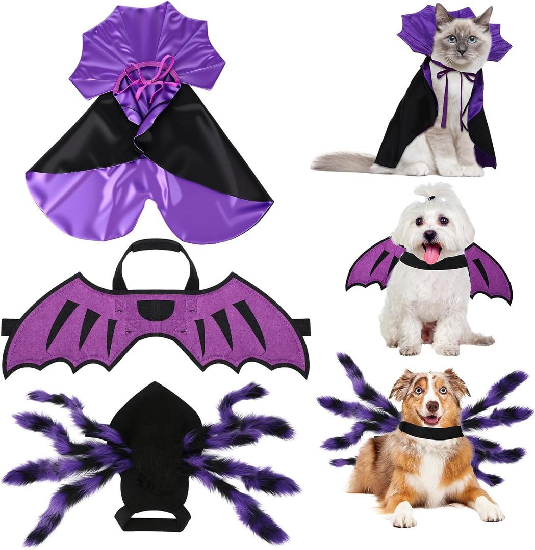 3 Pcs Halloween Cat Dog Costume Set Purple Giant Pet Spider Cosplay Dragon Wings Costume Cosplay Accessories Halloween Puppy Decorations for Dogs and Big Cats