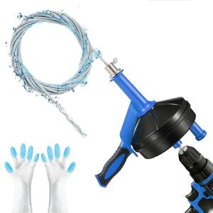 Drain Auger, Clog Remover with Drill Adapter, 25 Feet Flexible Plumbing Snake Use Manually or Powered for Kitchen, Bathroom and Shower Sink, Comes with Gloves (Blue)