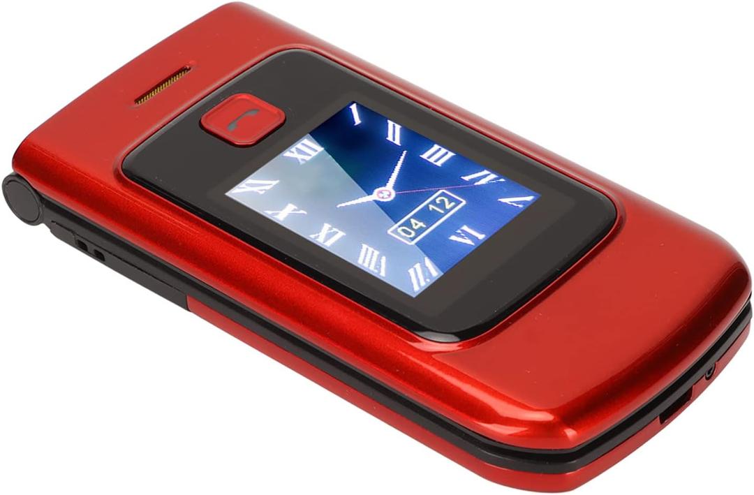 2G Unlocked Flip Phone, Dual SIM Flip Cell Phone with Dual Screen, Big, SOS Function, 4800mAh Battery, LED Flashlight & Sound, Senior Flip Phone for Elderly, Kids (Red)