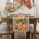 Romanstile Fall Table Runner - 13 X 90 Inch - Wood Pumpkin Leaves Thanksgiving Autumn Kitchen Dining Table Decor, Farmhouse Style Home Decoration for Dining, Party, Holiday