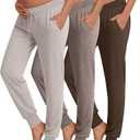 3 Pack Women's Lounge Maternity Pants, Casual Joggers Underbelly Pregnancy Sweatpants  and Pockets, XL
