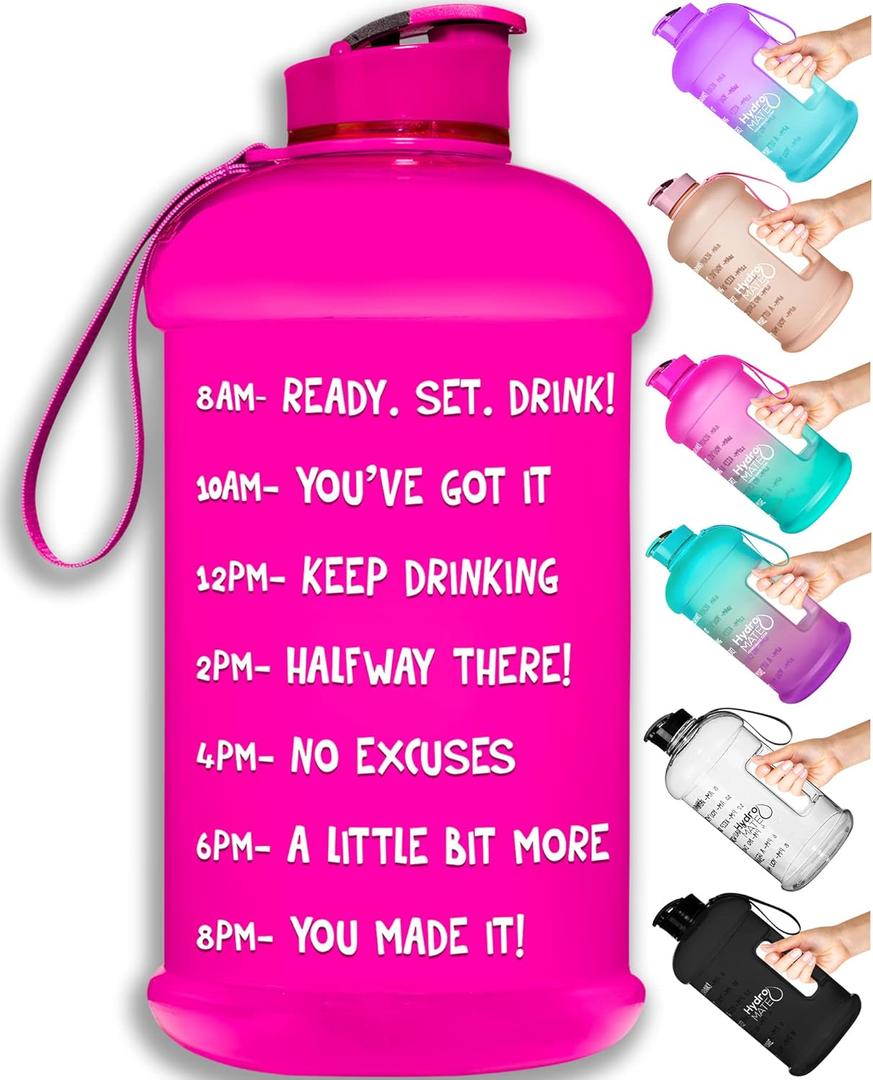 NatureWorks HydroMATE Half Gallon Water Bottle with Times to Drink BPA Free Leak Proof Reusable Jug with Handle 64 oz 