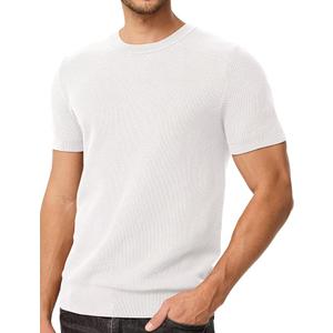 Dokotoo Men Men's Waffle Knitted T Shirts Casual Short Sleeve Round Neck Pullover Sweater Summer Classic Basic Tops Grey 2XL