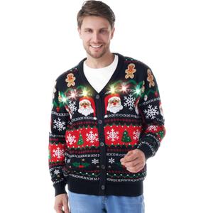 Giggling Getup Men Ugly Christmas Cardigan Sweaters, Funny Light Up Ugly Sweater for Men, Cardigan Sweater for Men XL