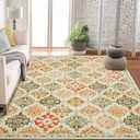 GarveeHome Boho Floral Checkerboard Washable Area Rug, Rug for Bedroom Living Room, Non-Slip Oriental Accent Throw Carpet for Kitchen Office Entryway Bathroom Office Orange 10 * 13 ft(305 * 396 cm)