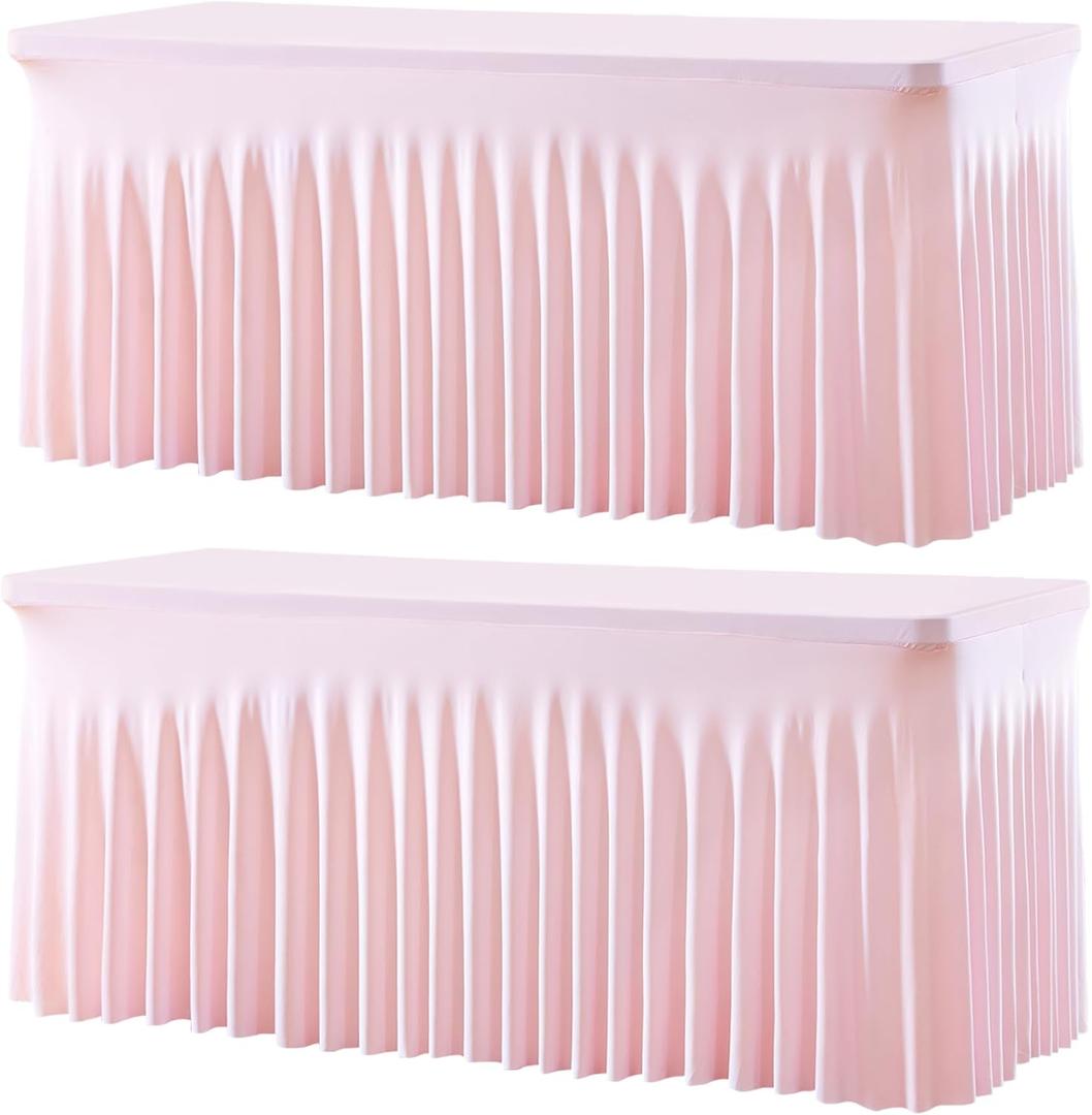 Besutolife 2 Pack Pink Spandex Tablecloth for 6ft Rectangle Tables Fitted Table Cloth Stretch Table Covers Skirt 6ft Rectangular Tablecloths for Banquet Parties Wedding Decorations
