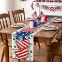 Artscope Love Heart Eucalyptus Patriotic 4th of July Table Runner, Memorial Day Kitchen Dining Table Decoration for Independence Day Home Decor 13x72 Inch